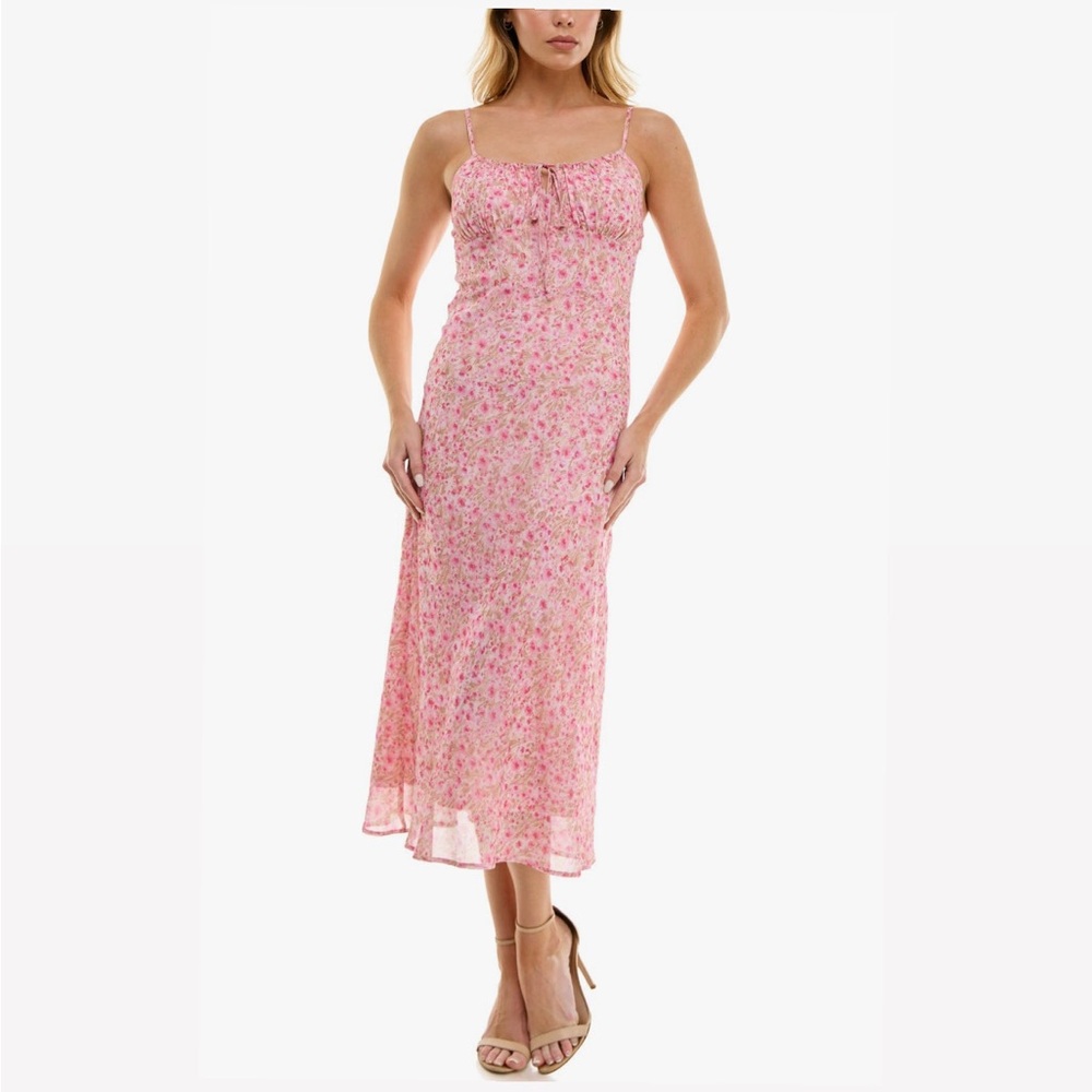 Socialite Bias Cut Milkmaid Midi Sundress Floral Pink